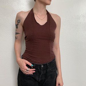 Harmonic Threads Brown Halter Top Size Small